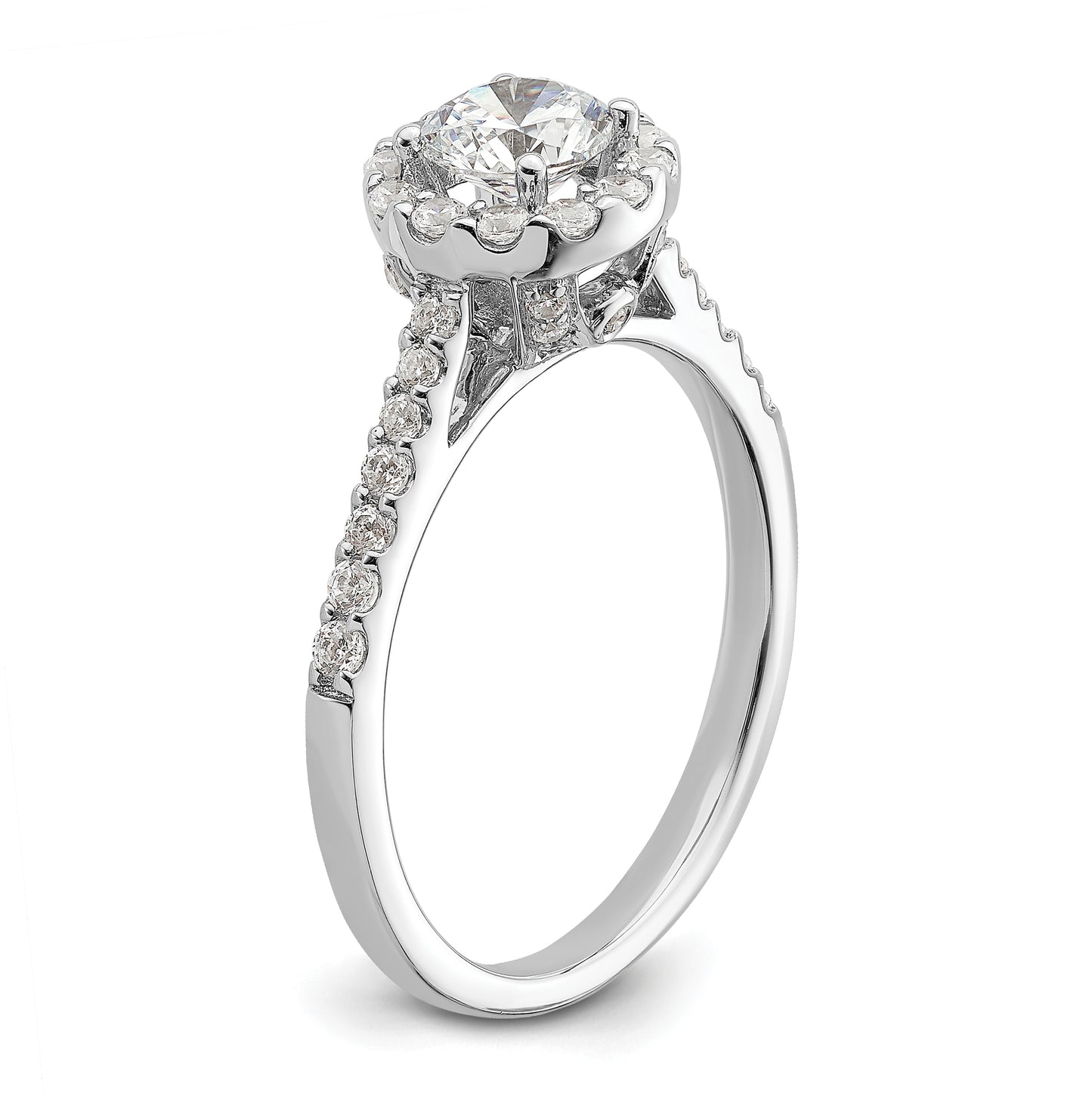14k White Gold Halo Plus (Holds 1/2 carat (5.2mm) Round Center) 3/8 carat Diamond Semi-Mount Engagement Ring