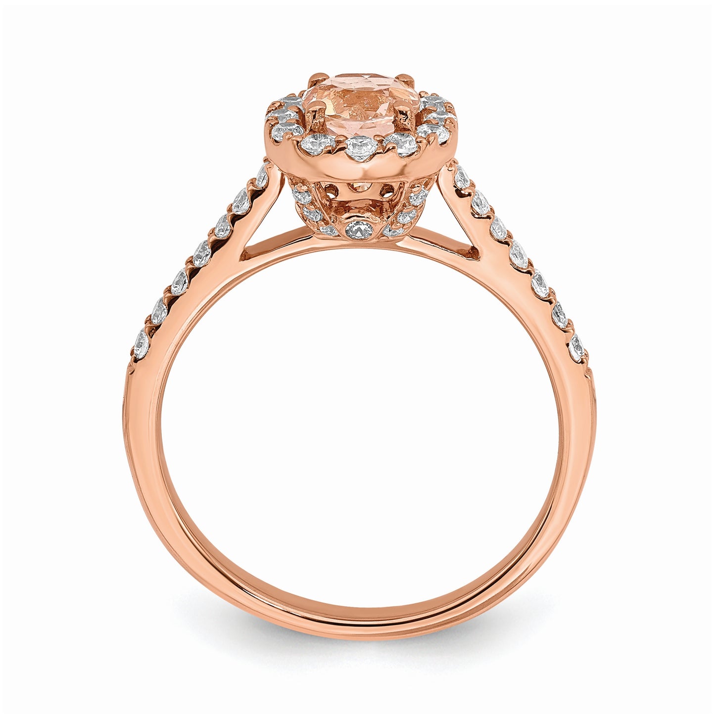 Blooming Bridal 14k Rose Gold Halo 5.2mm Round Morganite and 3/8 carat Diamond Complete Engagement Ring