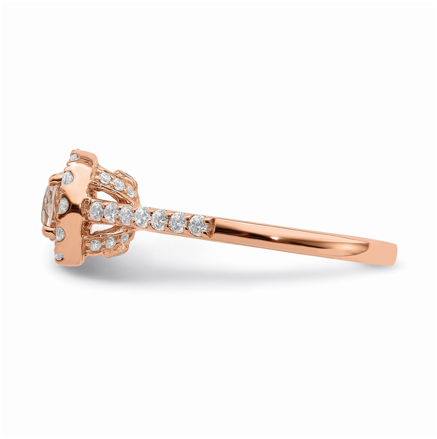 Blooming Bridal 14k Rose Gold Halo 5.2mm Round Morganite and 3/8 carat Diamond Complete Engagement Ring