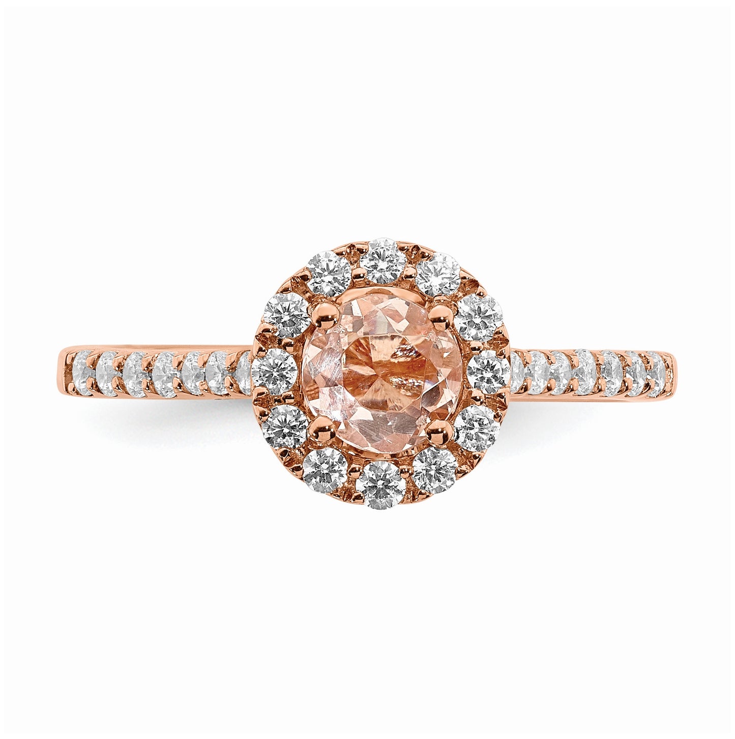 Blooming Bridal 14k Rose Gold Halo 5.2mm Round Morganite and 3/8 carat Diamond Complete Engagement Ring