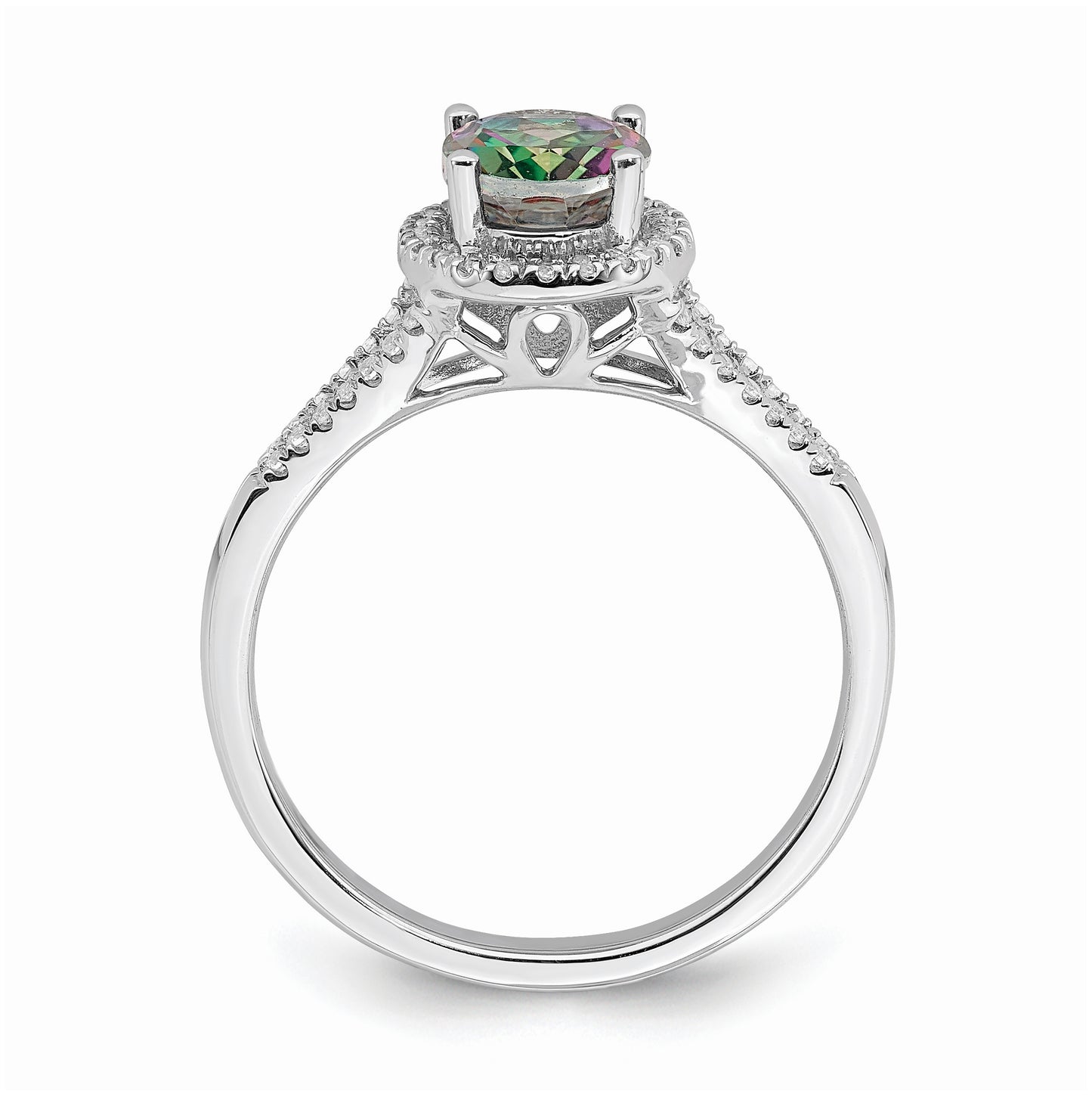 Blooming Bridal 14k White Gold Halo 8x6mm Oval Mystic Fire Topaz and 1/5 carat Diamond Complete Engagement Ring
