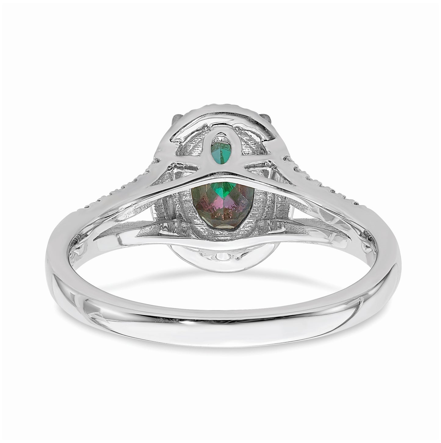 Blooming Bridal 14k White Gold Halo 8x6mm Oval Mystic Fire Topaz and 1/5 carat Diamond Complete Engagement Ring