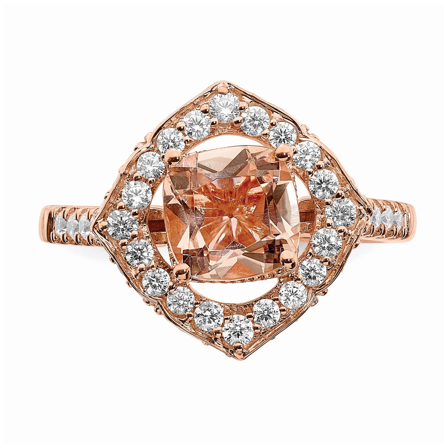 Blooming Bridal 14k Rose Gold Halo 7.00mm Cushion-cut Morganite and 3/4 carat Diamond Complete Engagement Ring