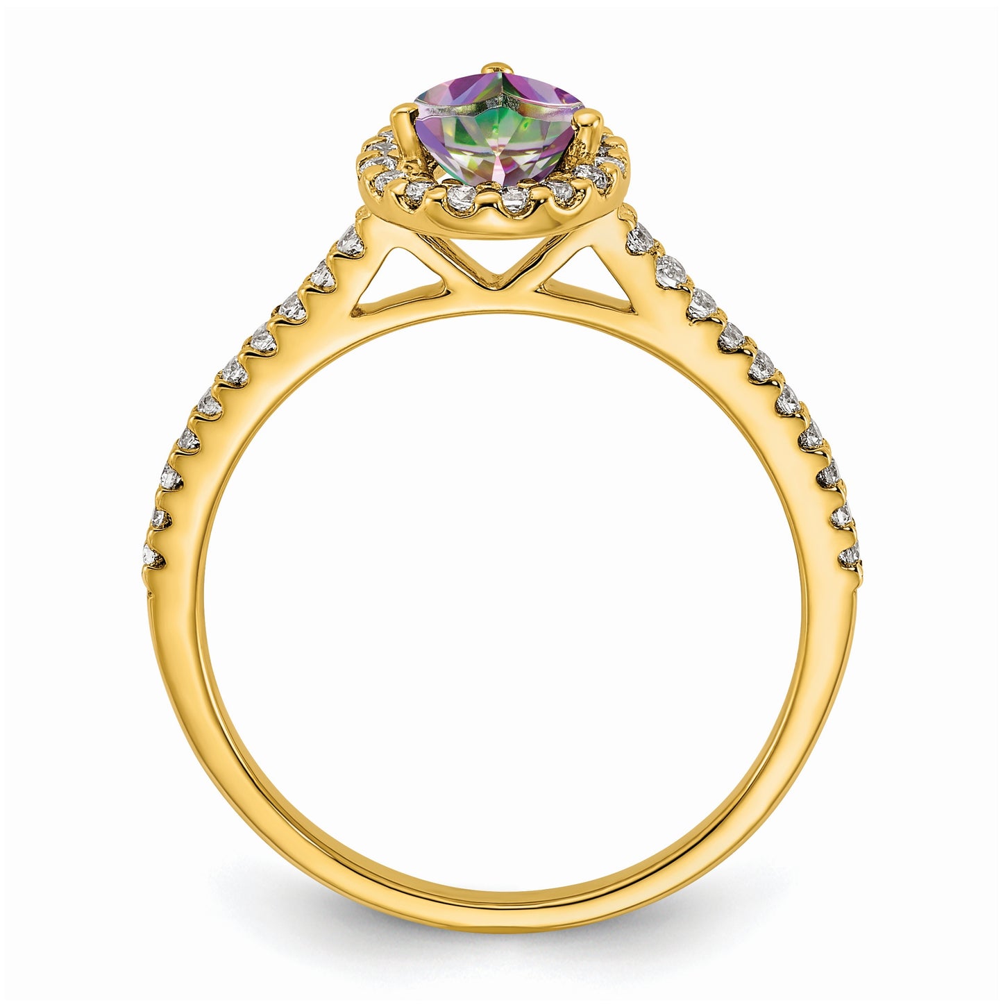 Blooming Bridal 14K Yellow Gold Halo 8x5mm Pear-cut Mystic Fire Topaz and 1/4 carat Diamond Complete Engagement Ring