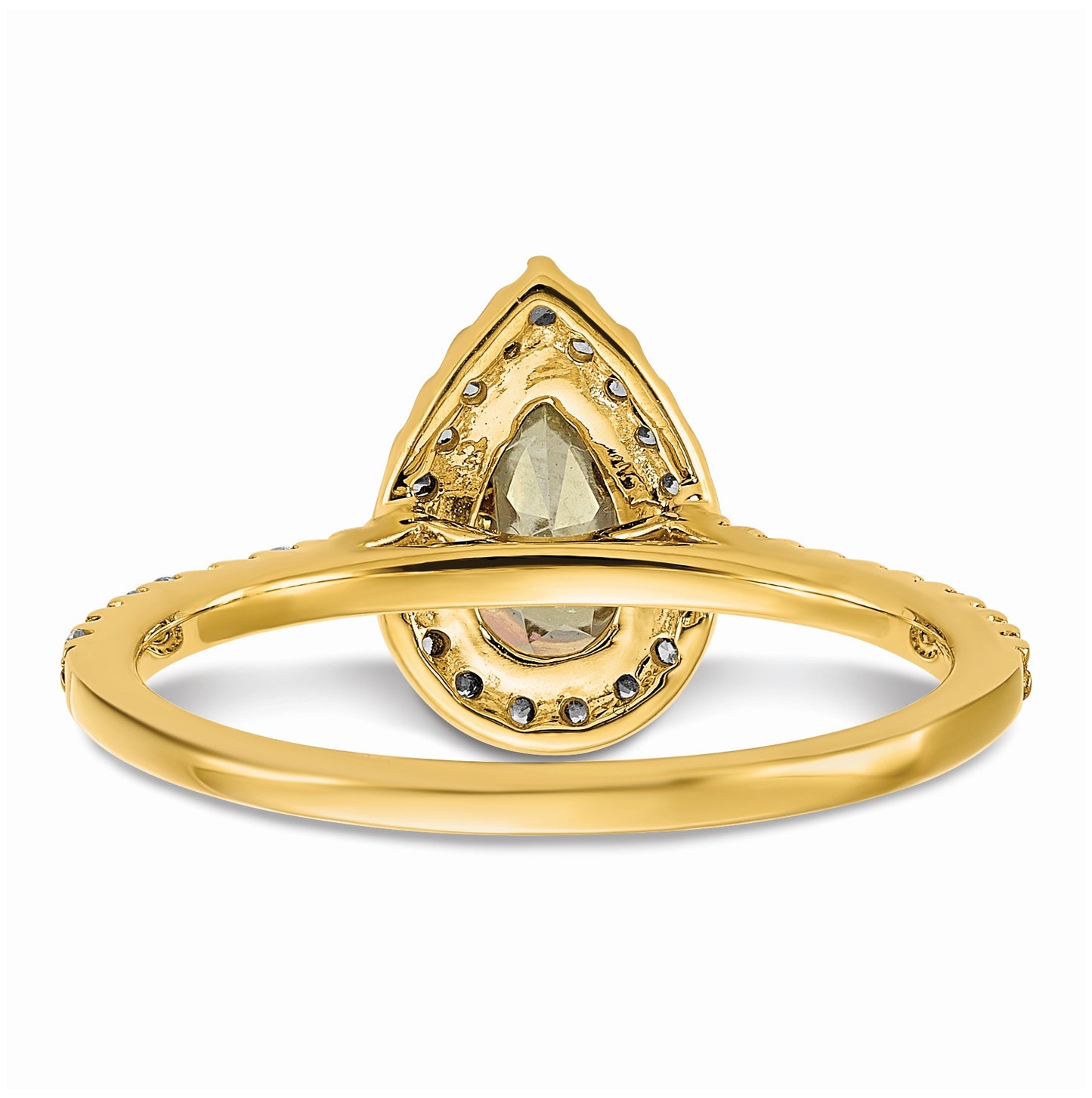 Blooming Bridal 14K Yellow Gold Halo 8x5mm Pear-cut Mystic Fire Topaz and 1/4 carat Diamond Complete Engagement Ring