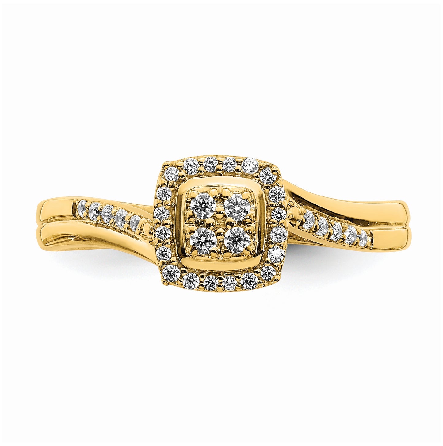 10k Yellow Gold Square Halo Cluster 1/6 carat Diamond Complete Engagement Ring