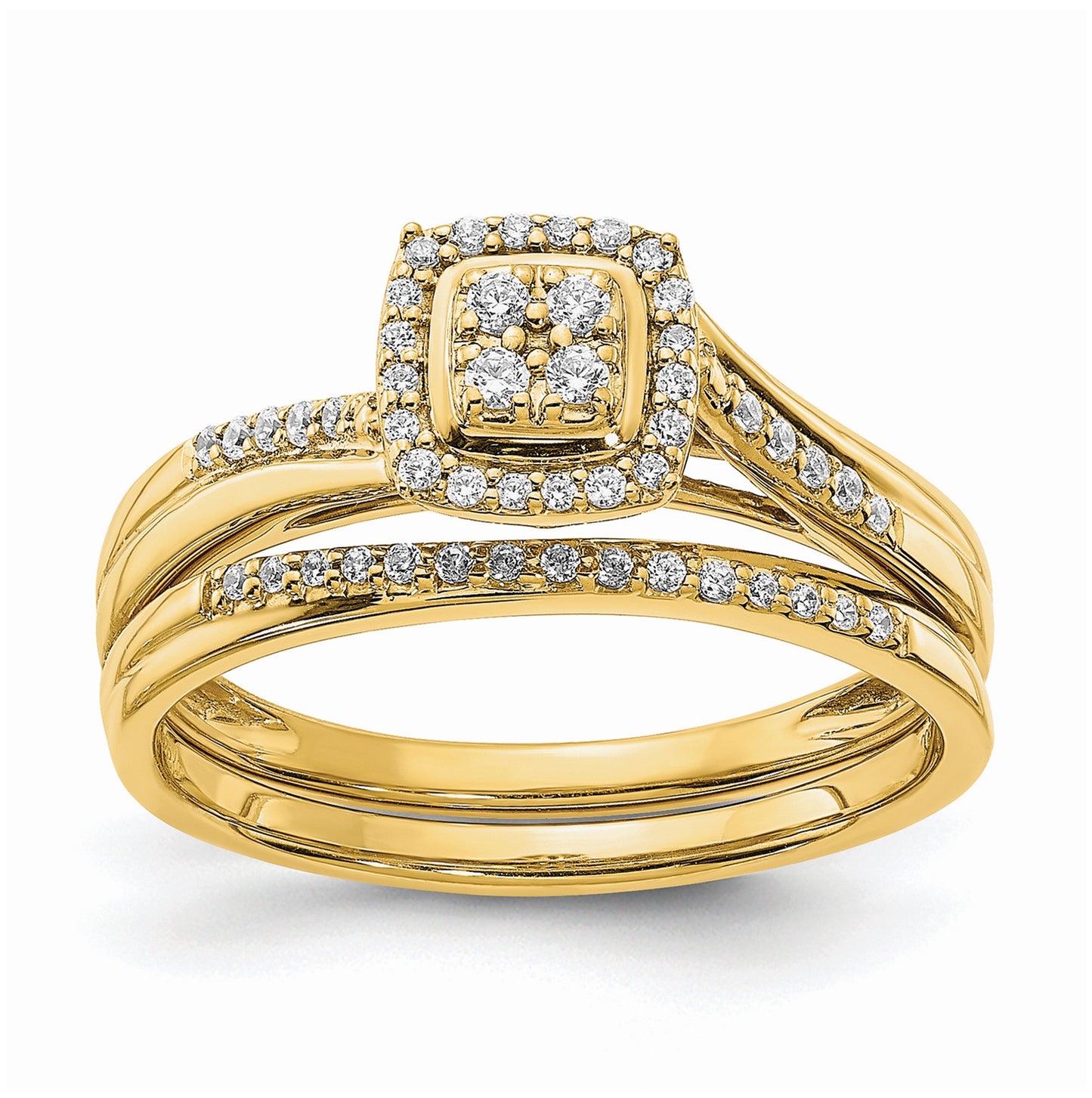 10k Yellow Gold Square Halo Cluster 1/6 carat Diamond Complete Engagement Ring