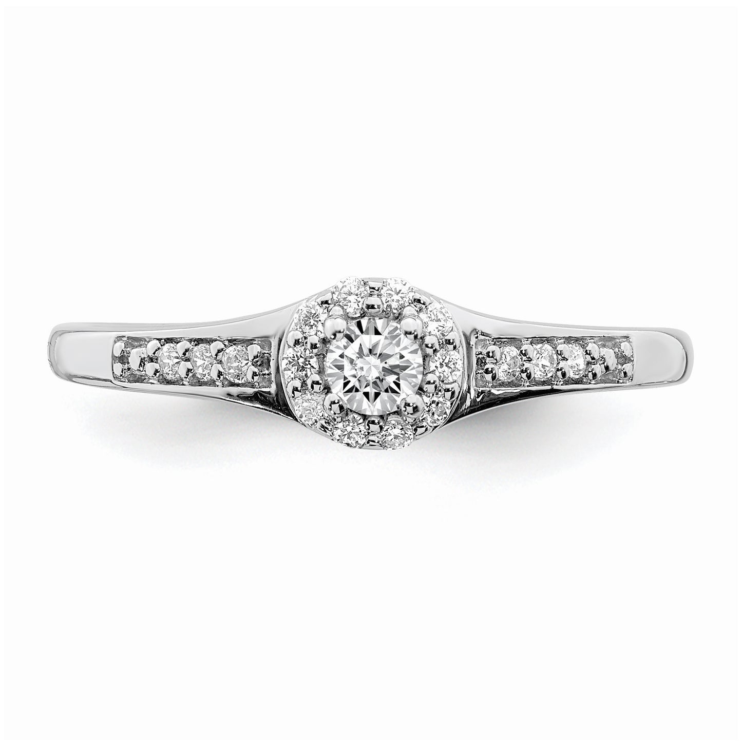 10k White Gold Halo Cluster 1/5 carat Diamond Complete Engagement Ring, 5.6 mm