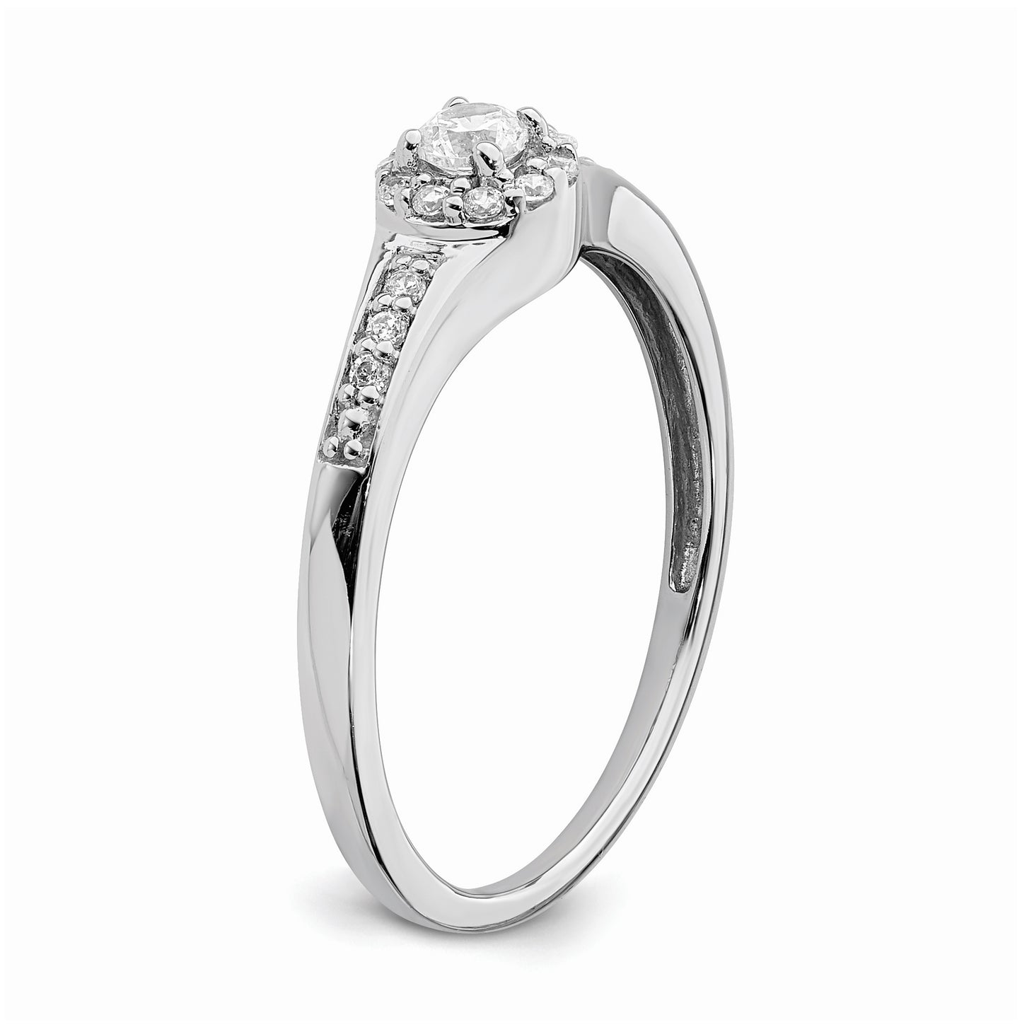 10k White Gold Halo Cluster 1/5 carat Diamond Complete Engagement Ring, 5.6 mm