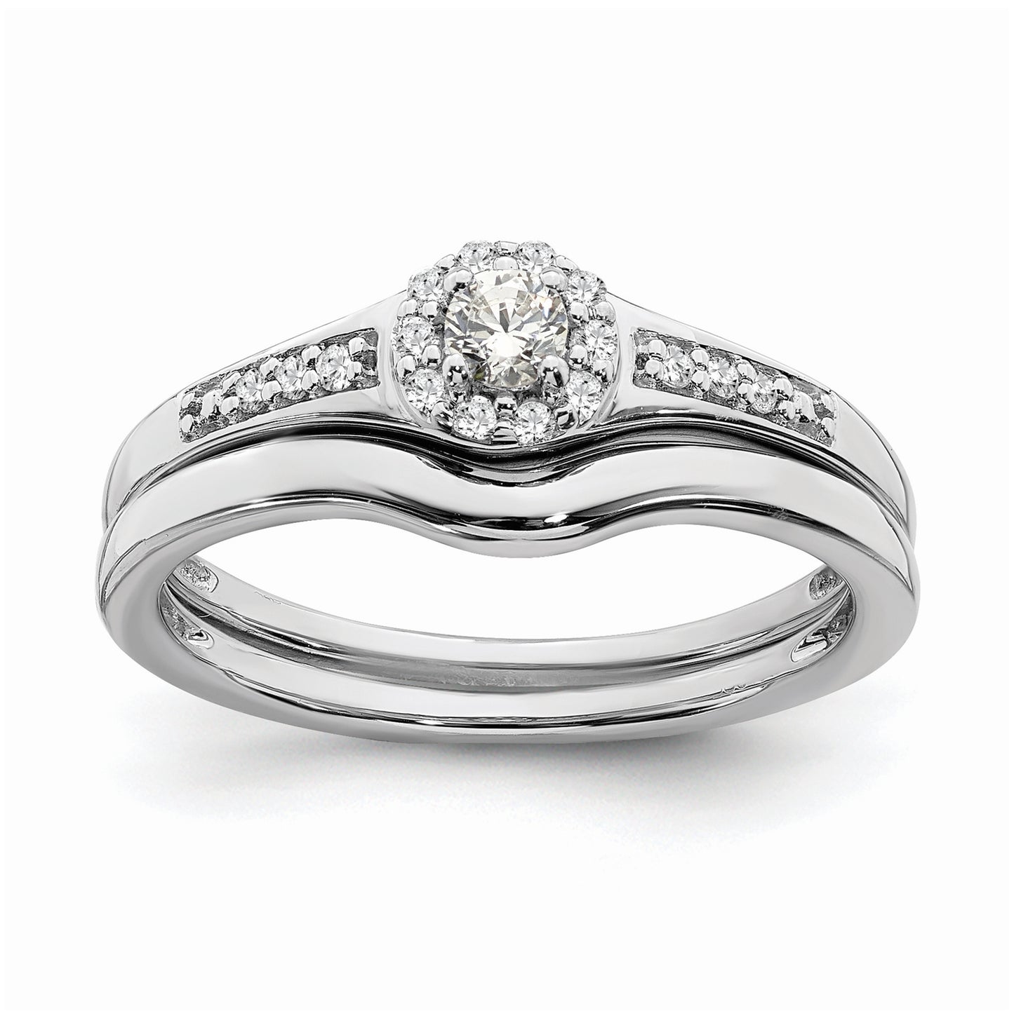 10k White Gold Halo Cluster 1/5 carat Diamond Complete Engagement Ring, 5.6 mm