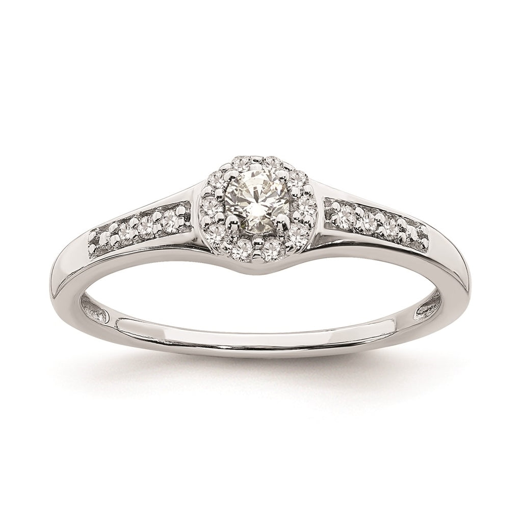 10k White Gold Halo Cluster 1/5 carat Diamond Complete Engagement Ring, 5.6 mm