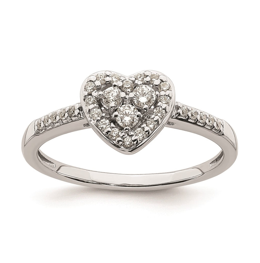 10k White Gold Heart Halo Cluster 1/4 carat Diamond Complete Engagement Ring