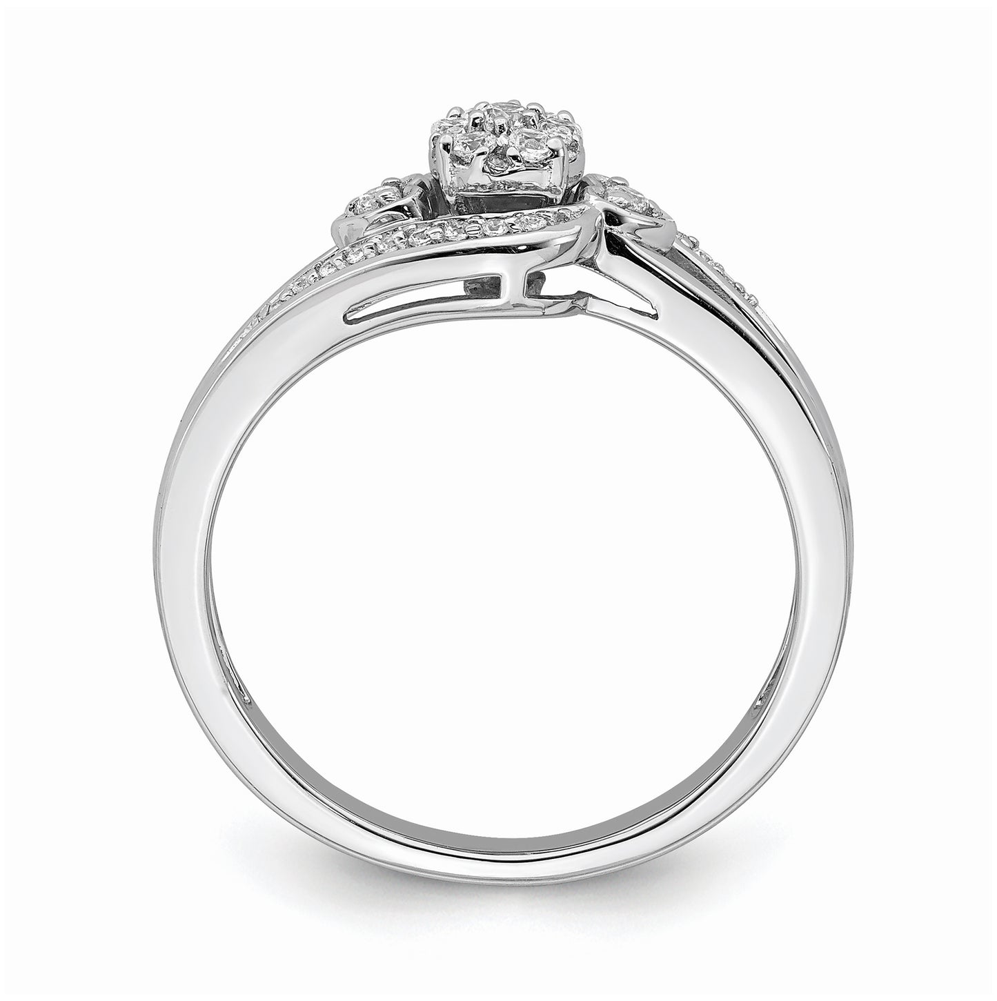 10k White Gold Cluster with 2 Hearts 1/5 carat Diamond Complete Engagement Ring