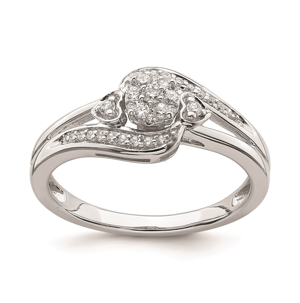 10k White Gold Cluster with 2 Hearts 1/5 carat Diamond Complete Engagement Ring