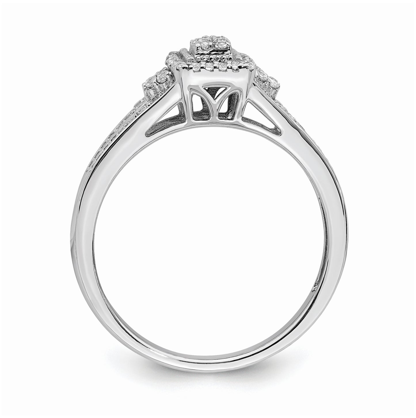 10k White Gold Rectangular Halo Cluster 1/5 carat Diamond Complete Engagement Ring