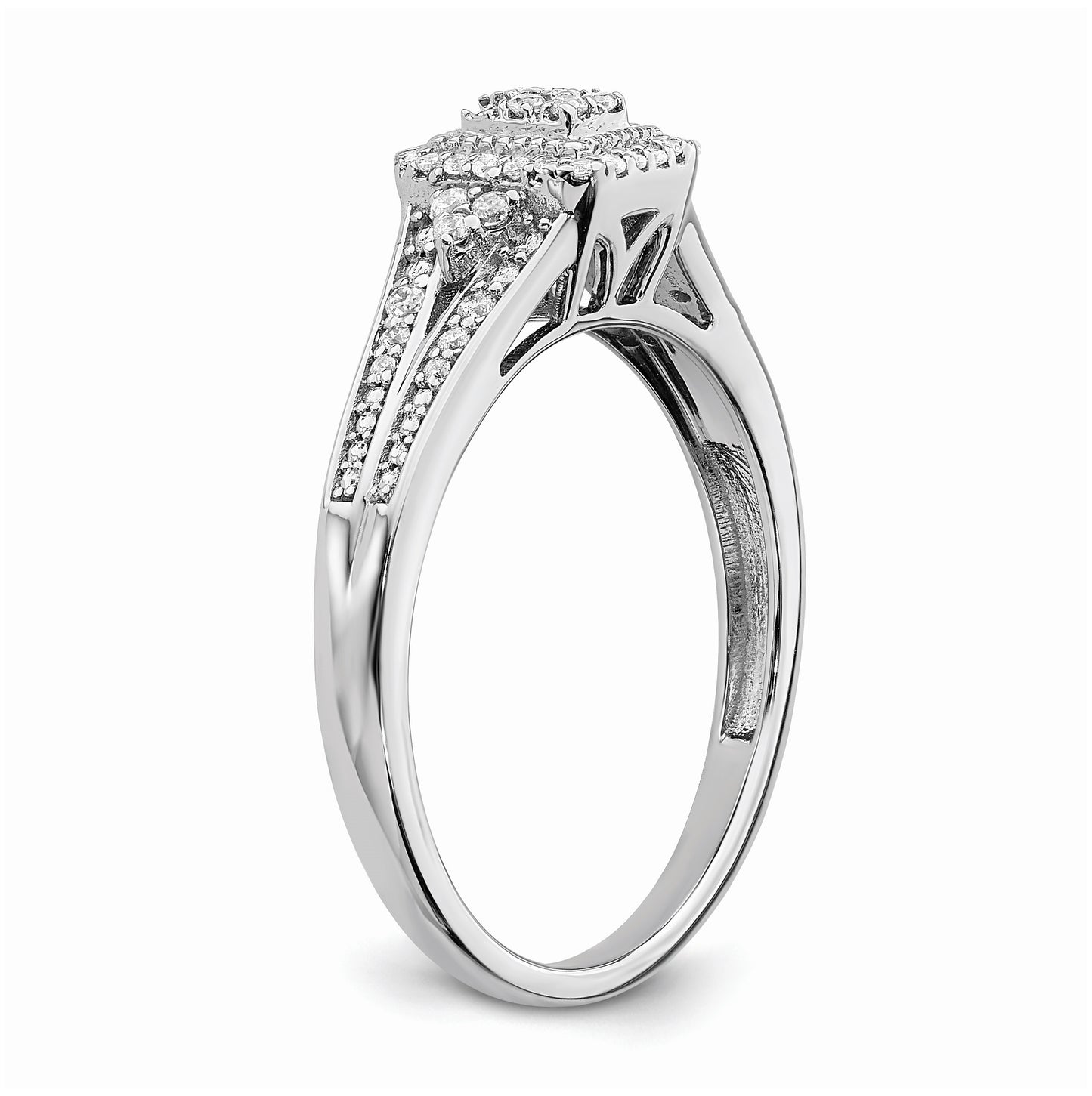 10k White Gold Rectangular Halo Cluster 1/5 carat Diamond Complete Engagement Ring
