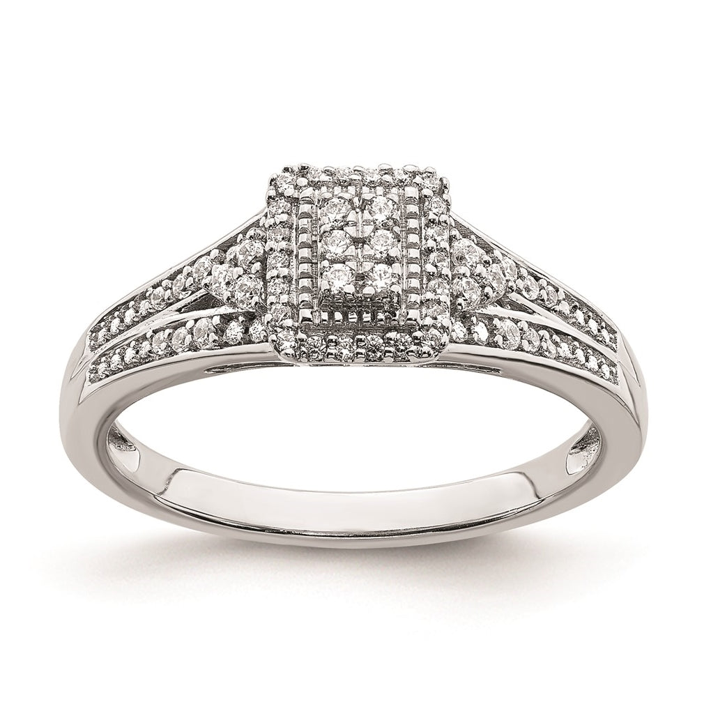 10k White Gold Rectangular Halo Cluster 1/5 carat Diamond Complete Engagement Ring