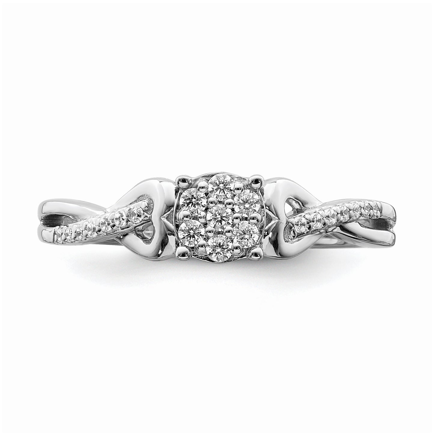 10k White Gold Cluster with 2 Hearts 1/6 carat Diamond Complete Engagement Ring