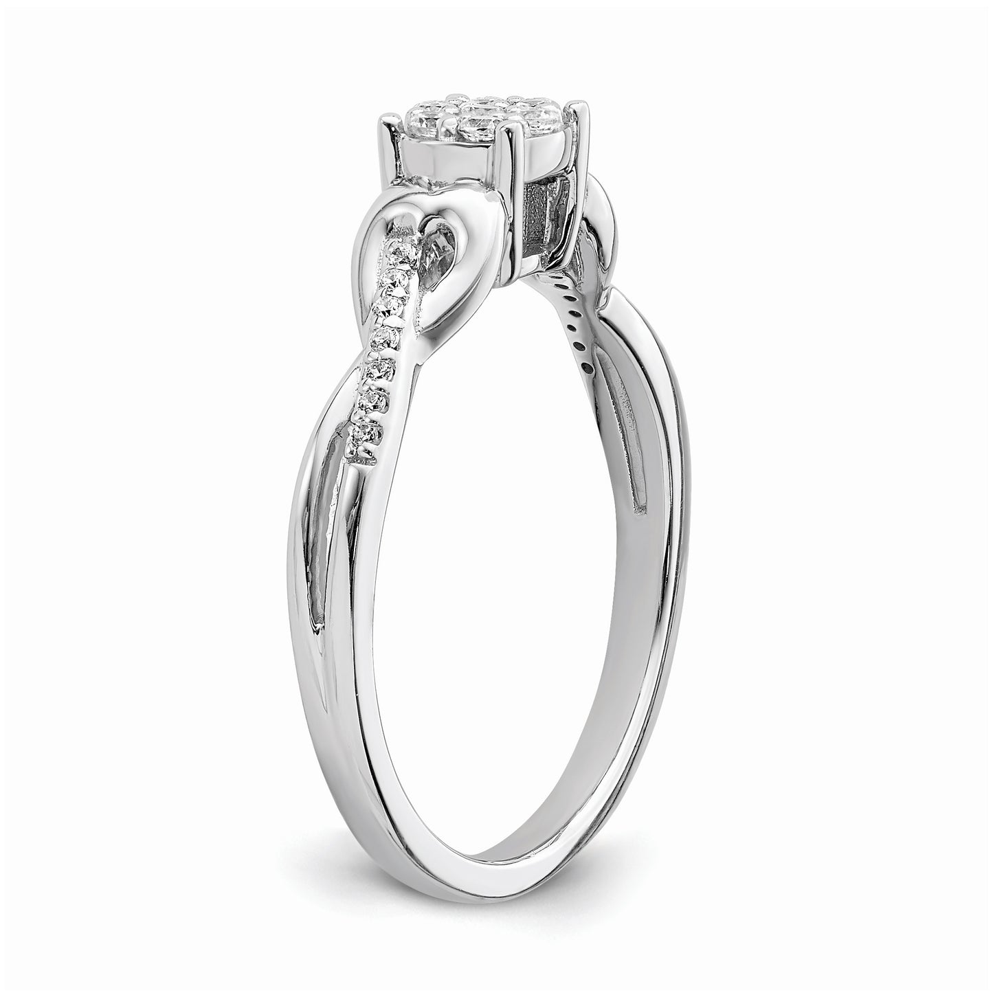 10k White Gold Cluster with 2 Hearts 1/6 carat Diamond Complete Engagement Ring