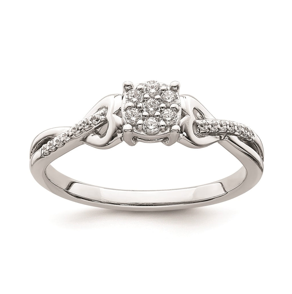 10k White Gold Cluster with 2 Hearts 1/6 carat Diamond Complete Engagement Ring