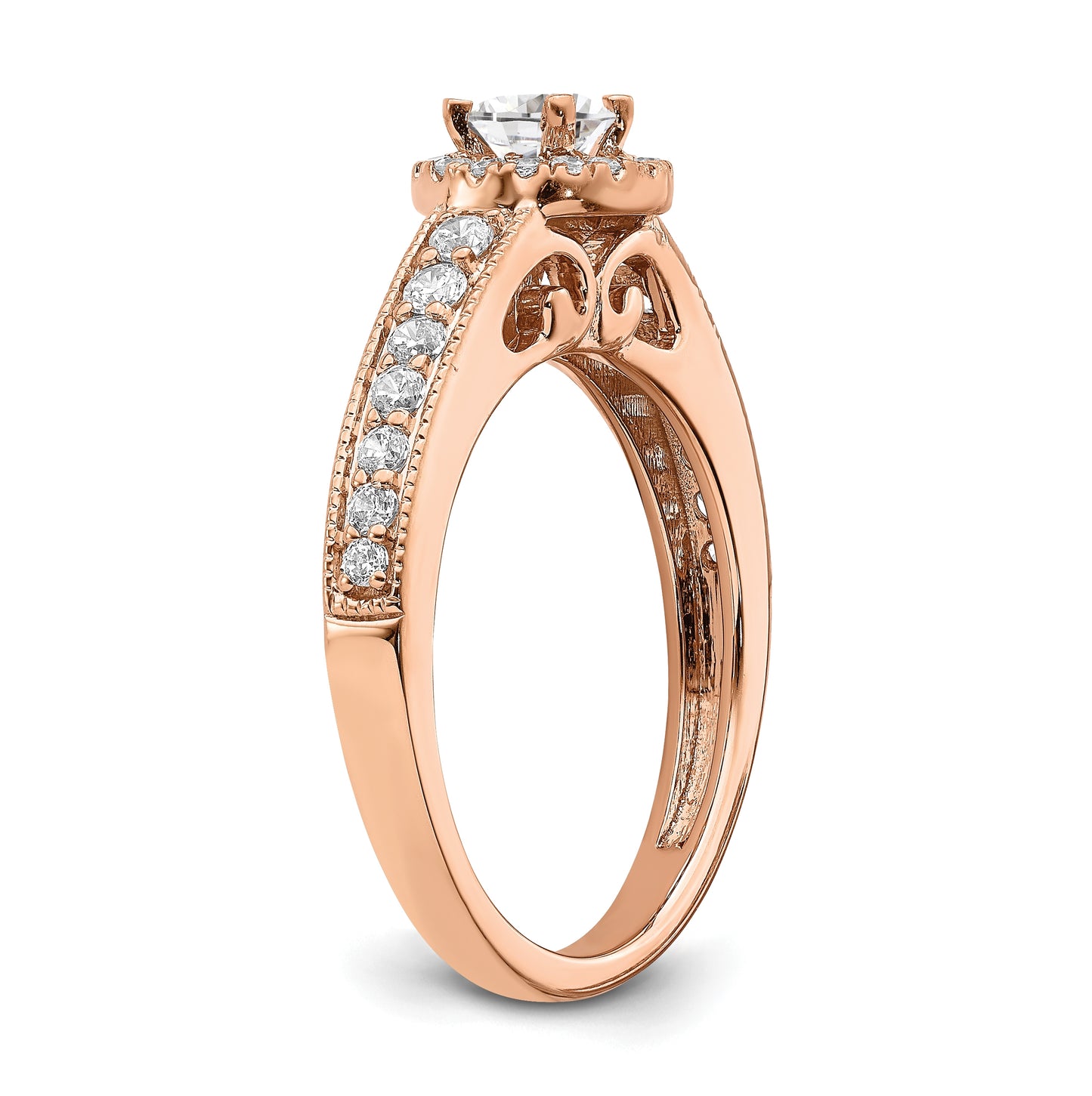 14k Rose Gold Halo Plus (Holds 1/3 carat (4.5mm) Round Center) 3/8 carat Diamond Semi-mount Engagement Ring