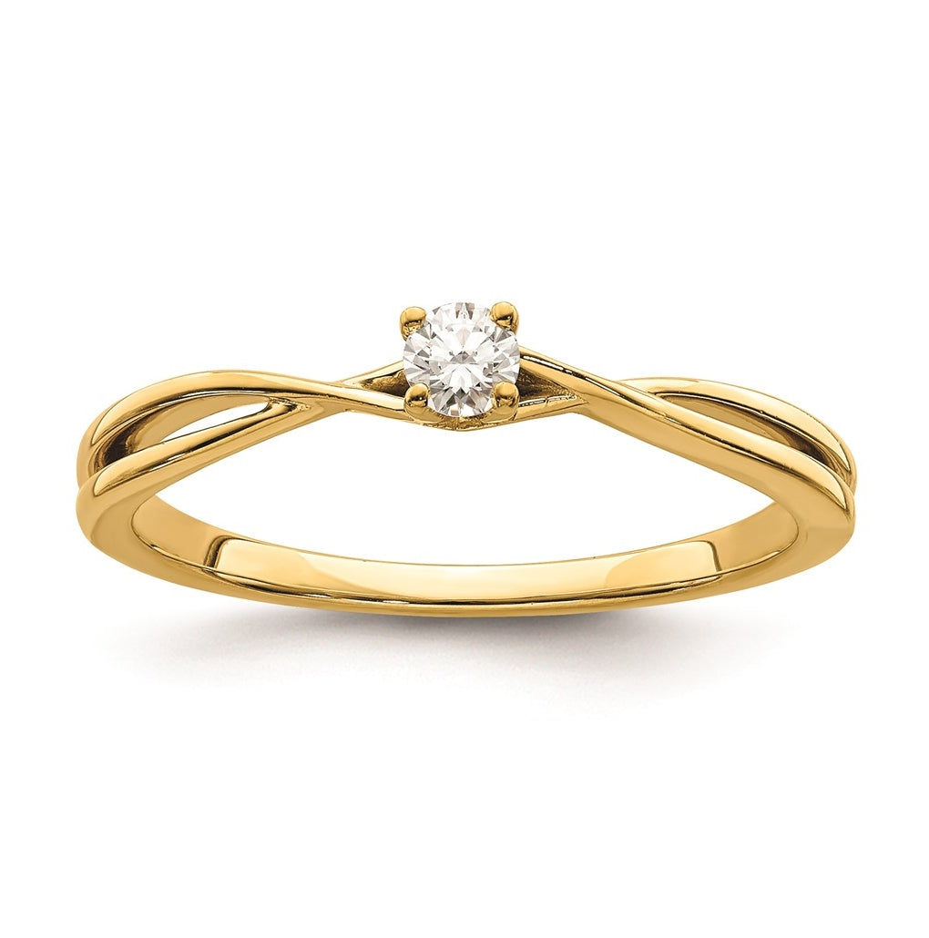 First Promise 14K Yellow Gold Criss-Cross 1/8 carat Round Diamond Complete Promise/Engagement Ring