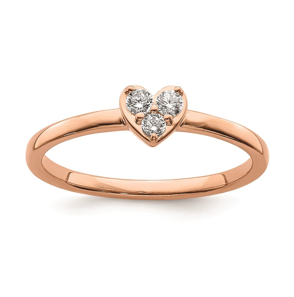 First Promise 14k Rose Gold Heart 1/8 carat Round Diamond Complete Promise/Engagement Ring