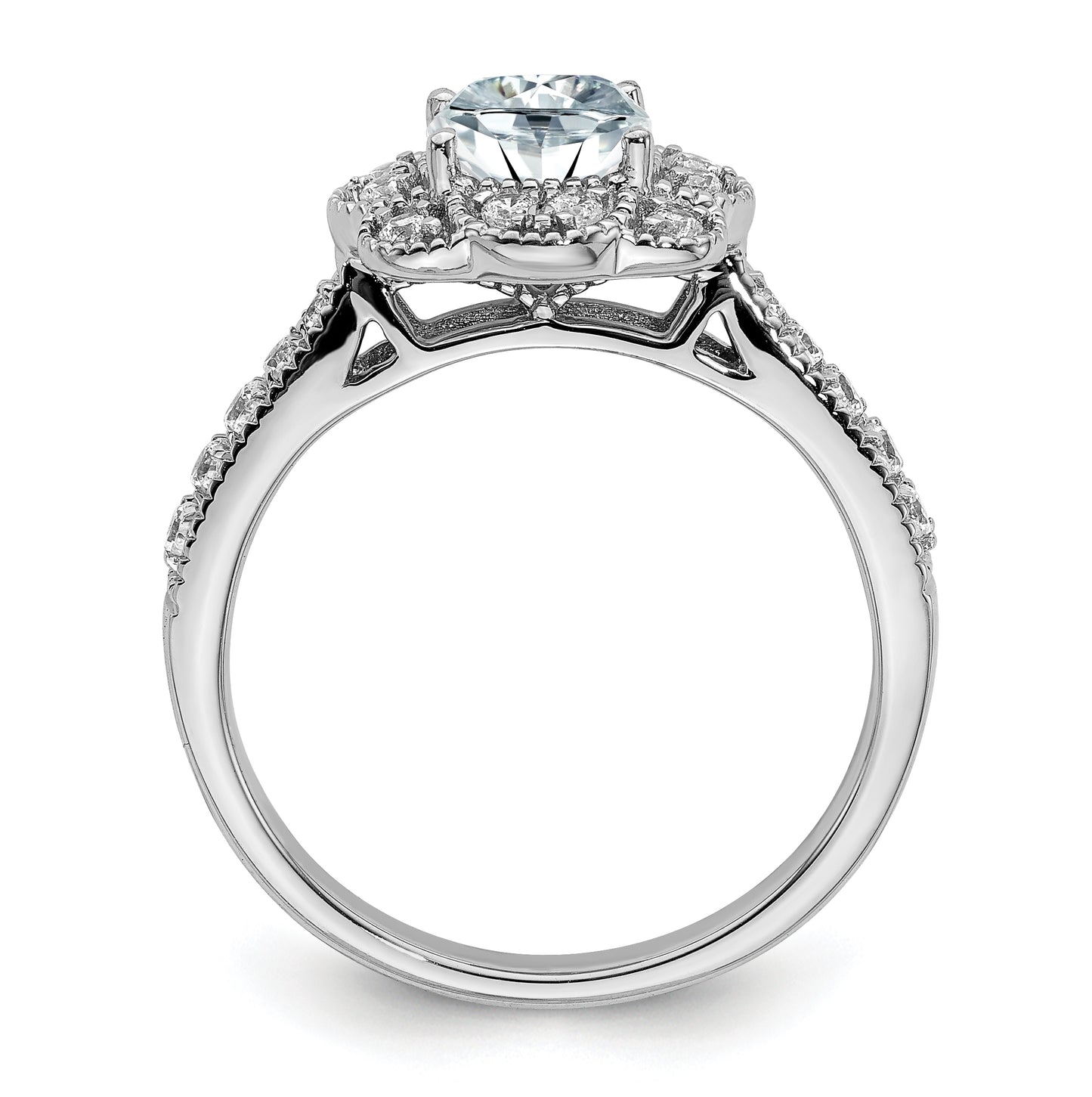 14K White Gold 1.52ct. Cushion Fancy Halo D E F Pure Light Moissanite Engagement Ring
