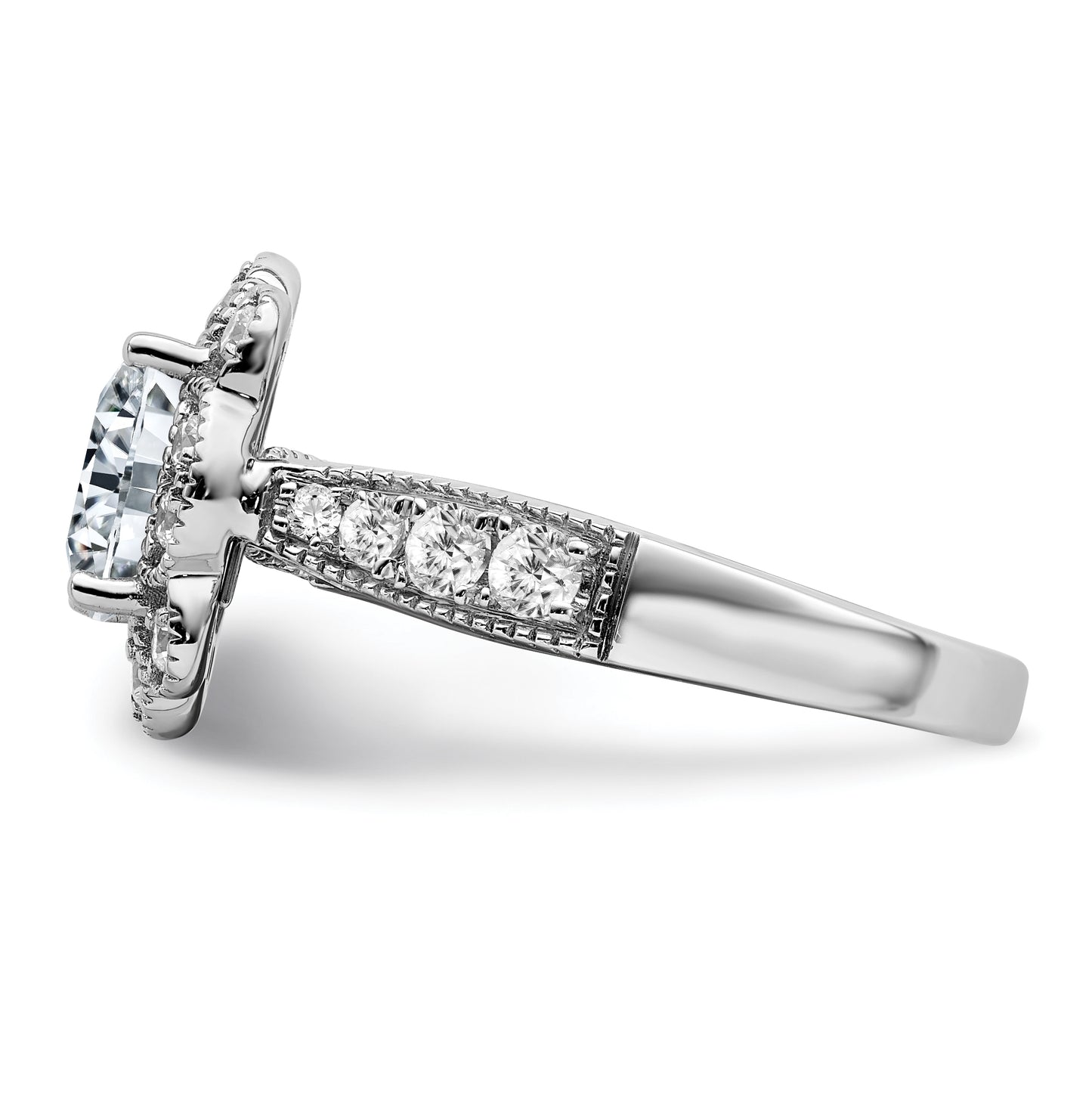 14K White Gold 2.98ct. Cushion Fancy Halo G H I True Light Moissanite Engagement Ring