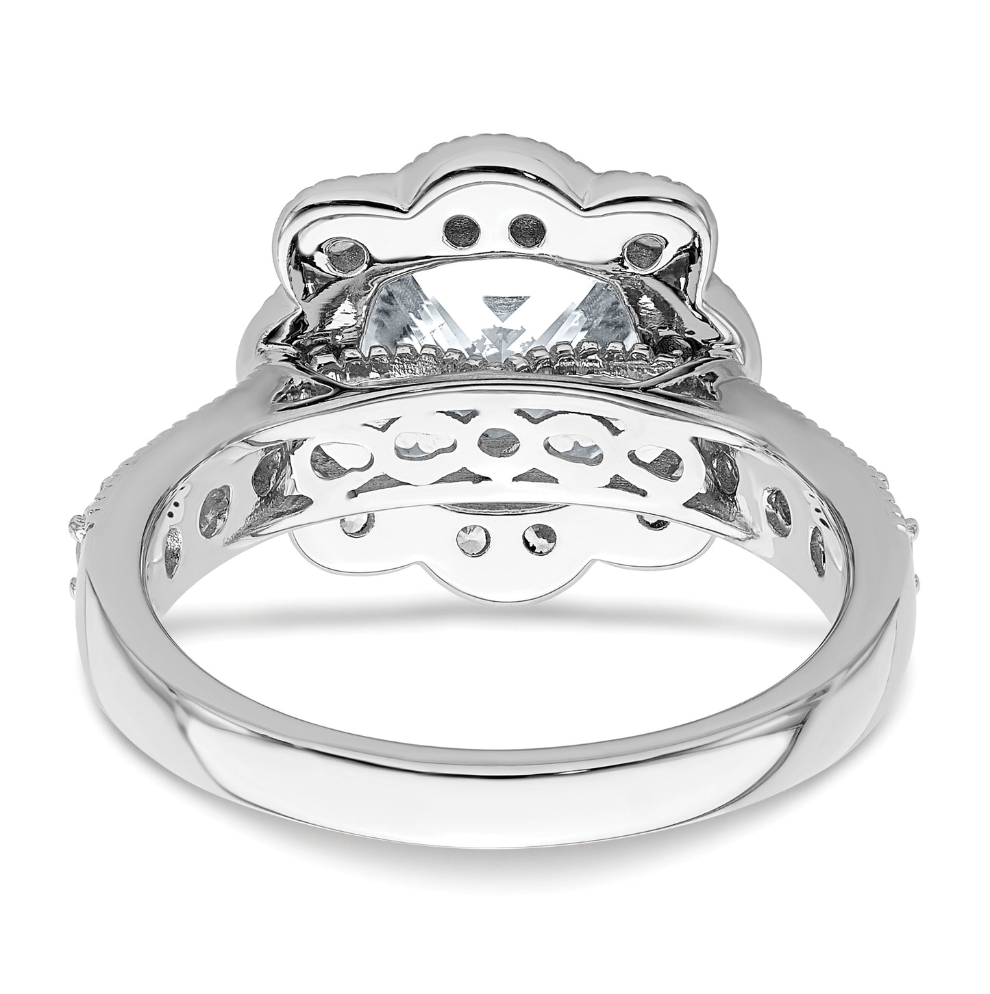 14K White Gold 2.98ct. Cushion Fancy Halo G H I True Light Moissanite Engagement Ring