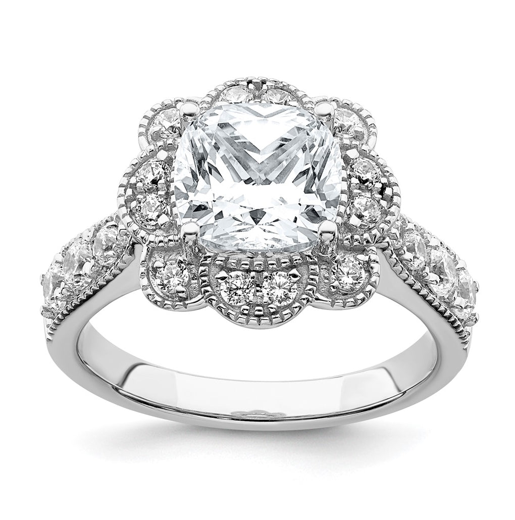 14K White Gold 2.98ct. Cushion Fancy Halo G H I True Light Moissanite Engagement Ring