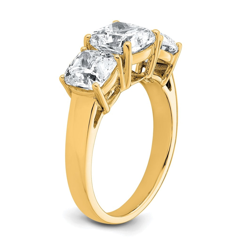 14k Yellow Gold 3 3/4 carat Certified Lab Grown Diamond VS+ F+ Cushion Complete Three Stone Engagement Ring