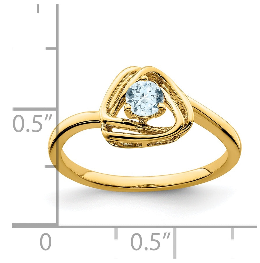 14K Yellow Gold Aquamarine Triangle Ring, Size 7