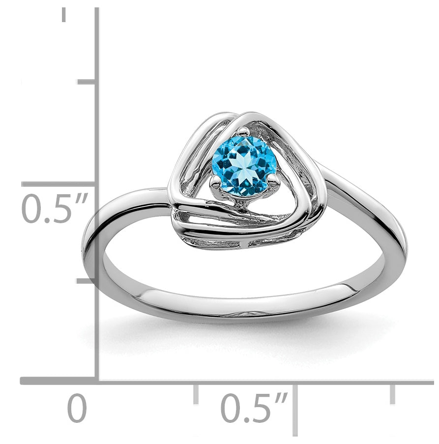 14k White Gold Blue Topaz Triangle Ring, Size 7