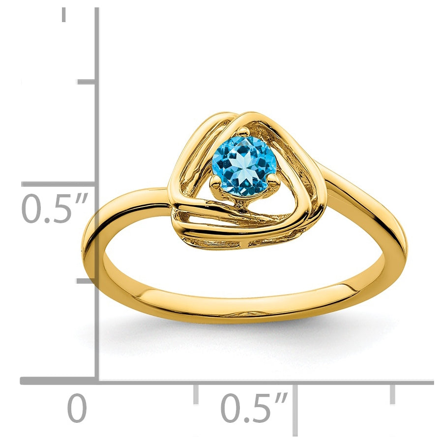 14K Yellow Gold Blue Topaz Triangle Ring, Size 7