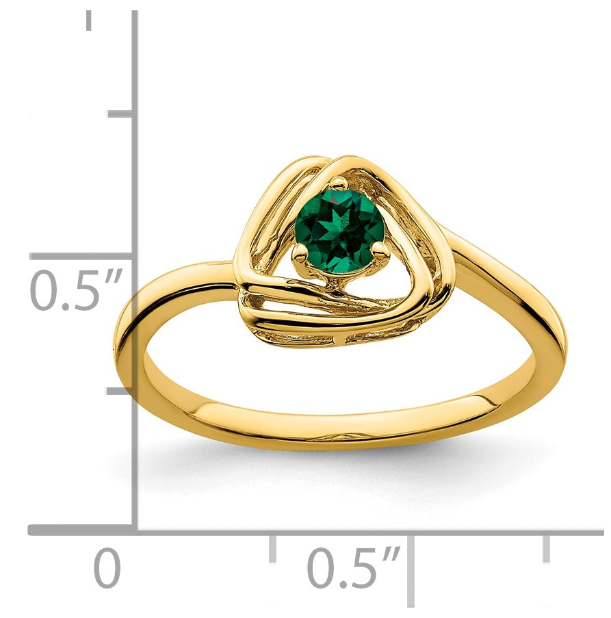 14K Yellow Gold Created Emerald Triangle Ring, Size 7