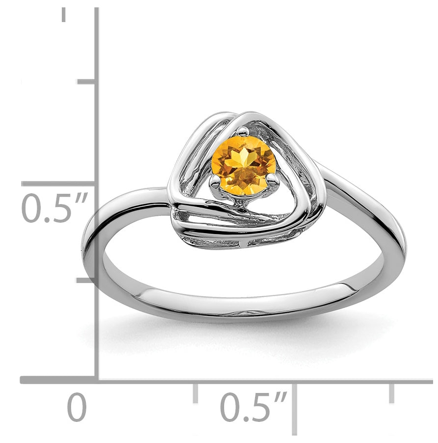 14k White Gold Citrine Triangle Ring, Size 7