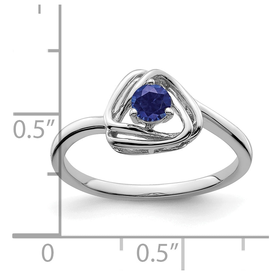 14k White Gold Created Sapphire Triangle Ring, Size 7