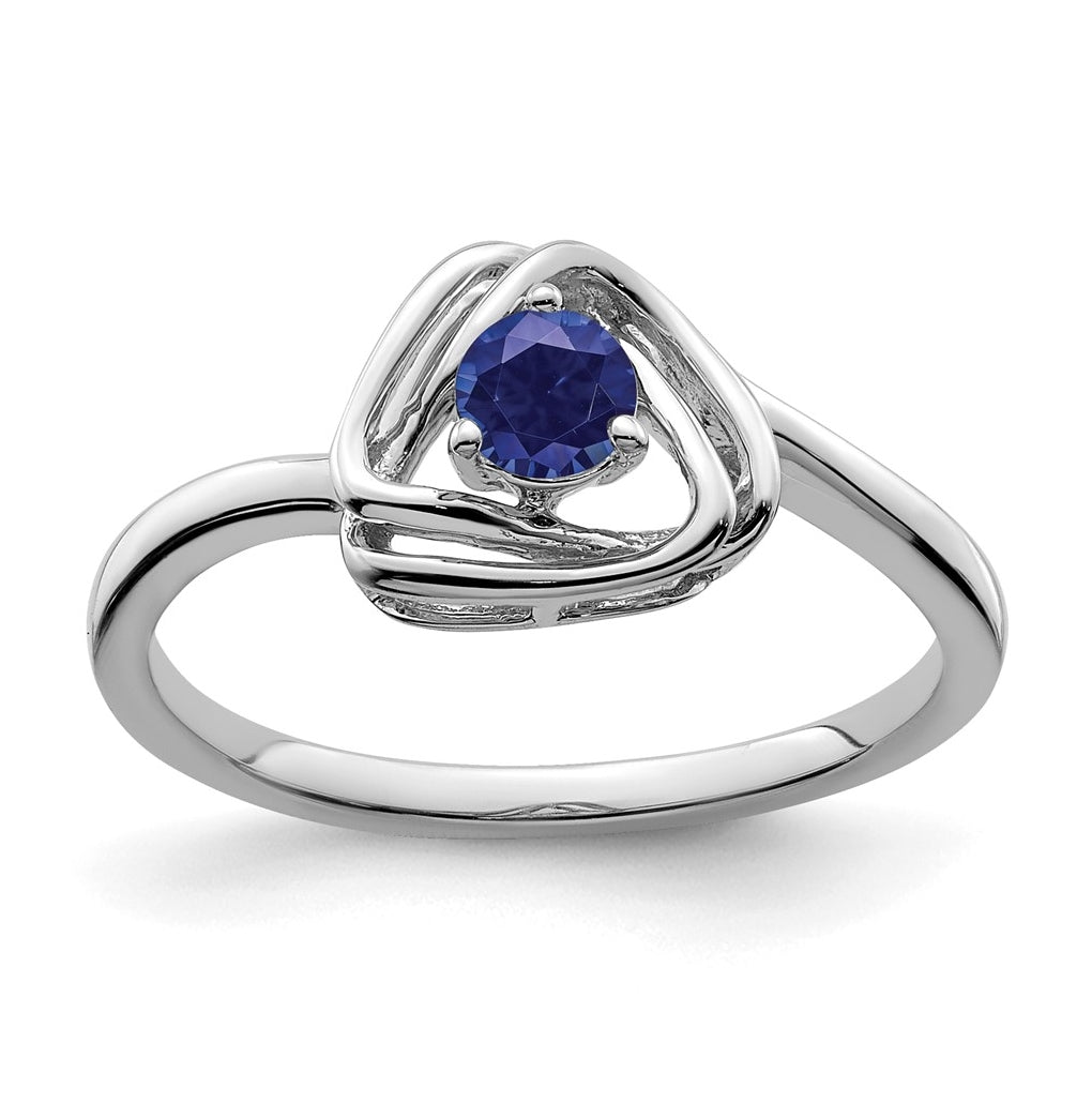 14k White Gold Created Sapphire Triangle Ring, Size 7
