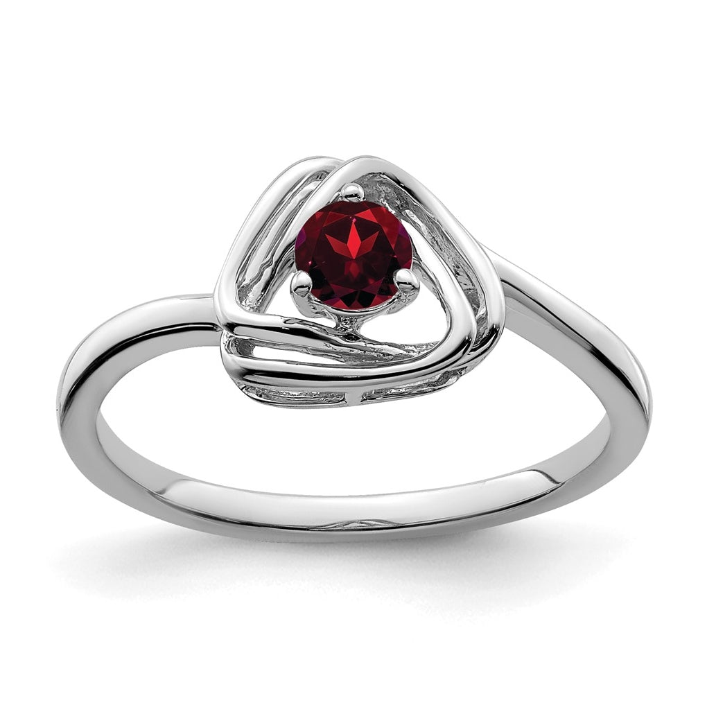 14k White Gold Garnet Triangle Ring, Size 7