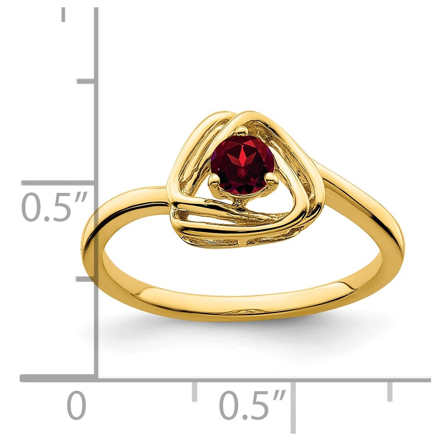 14K Yellow Gold Garnet Triangle Ring, Size 7