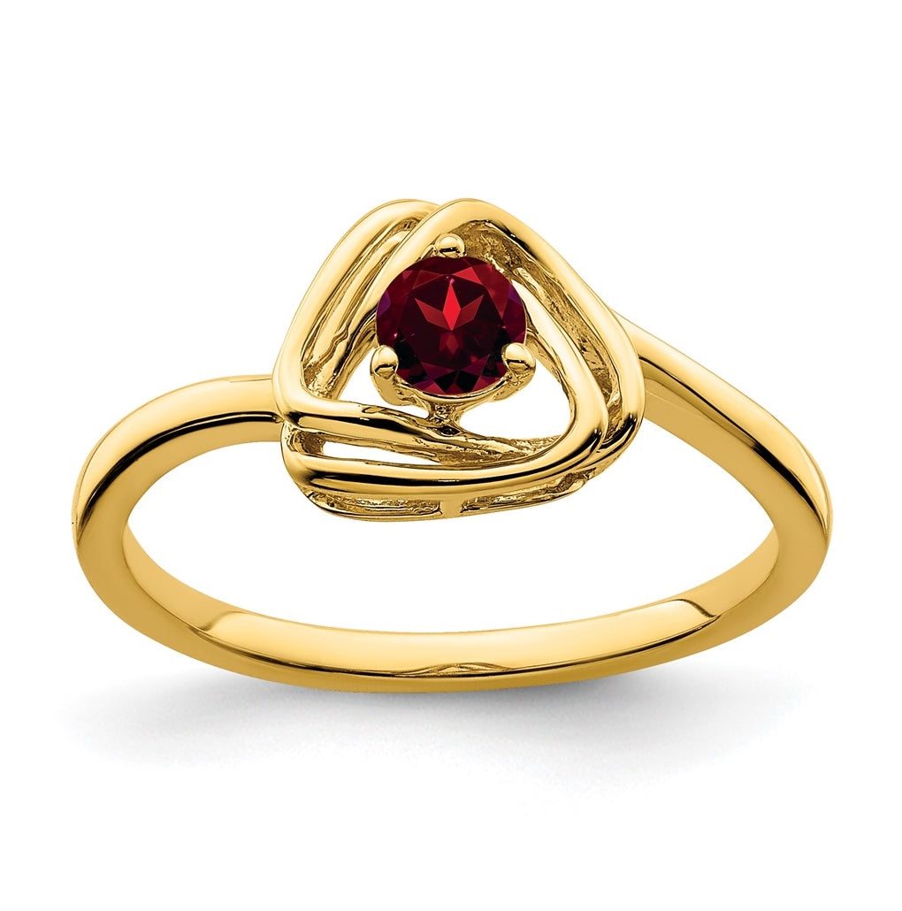14K Yellow Gold Garnet Triangle Ring, Size 7