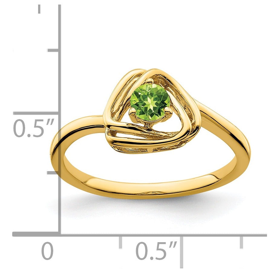 14K Yellow Gold Peridot Triangle Ring, Size 7