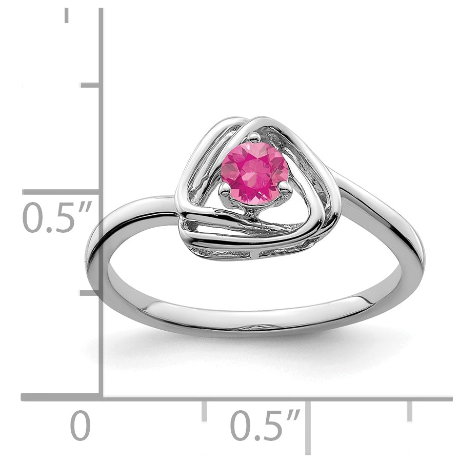 14k White Gold Pink Tourmaline Triangle Ring, Size 6