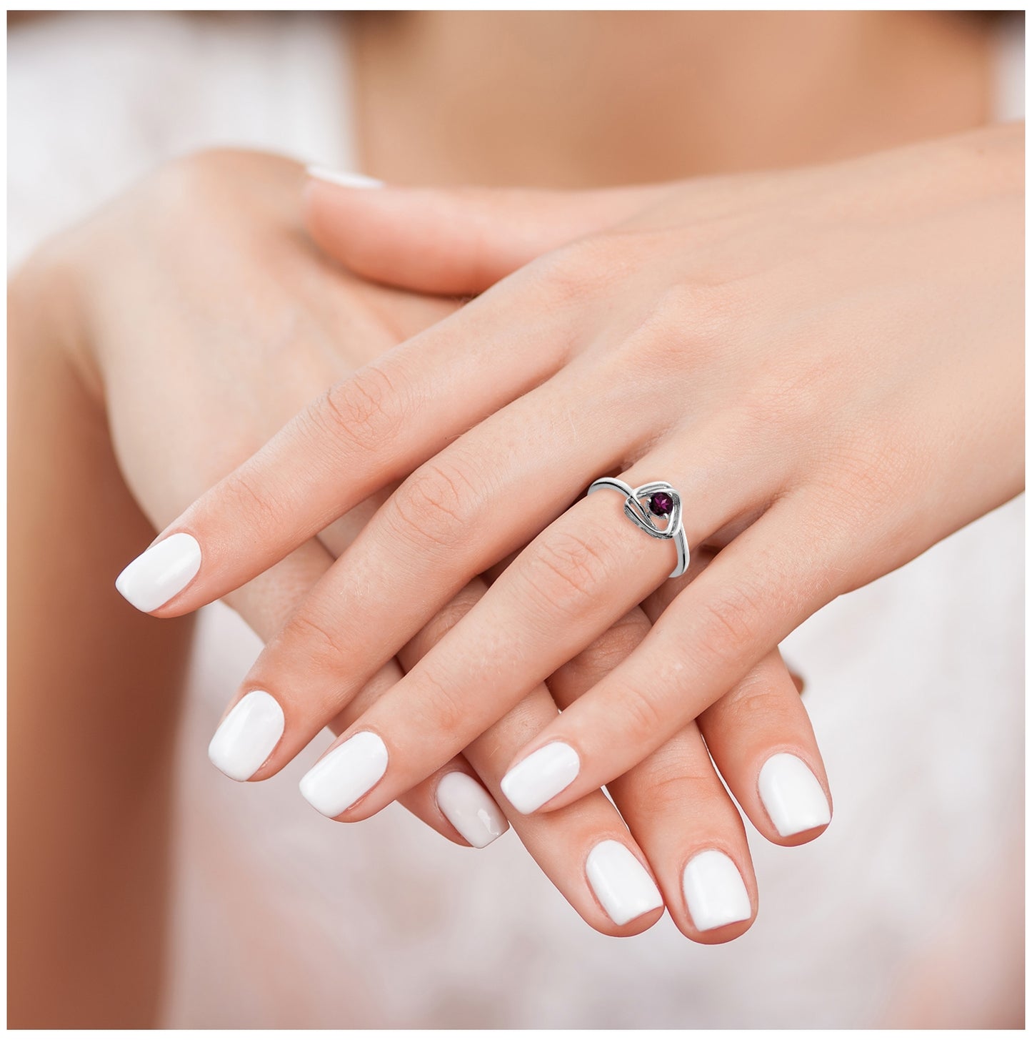 14k White Gold Rhodolite Garnet Triangle Ring, Size 6