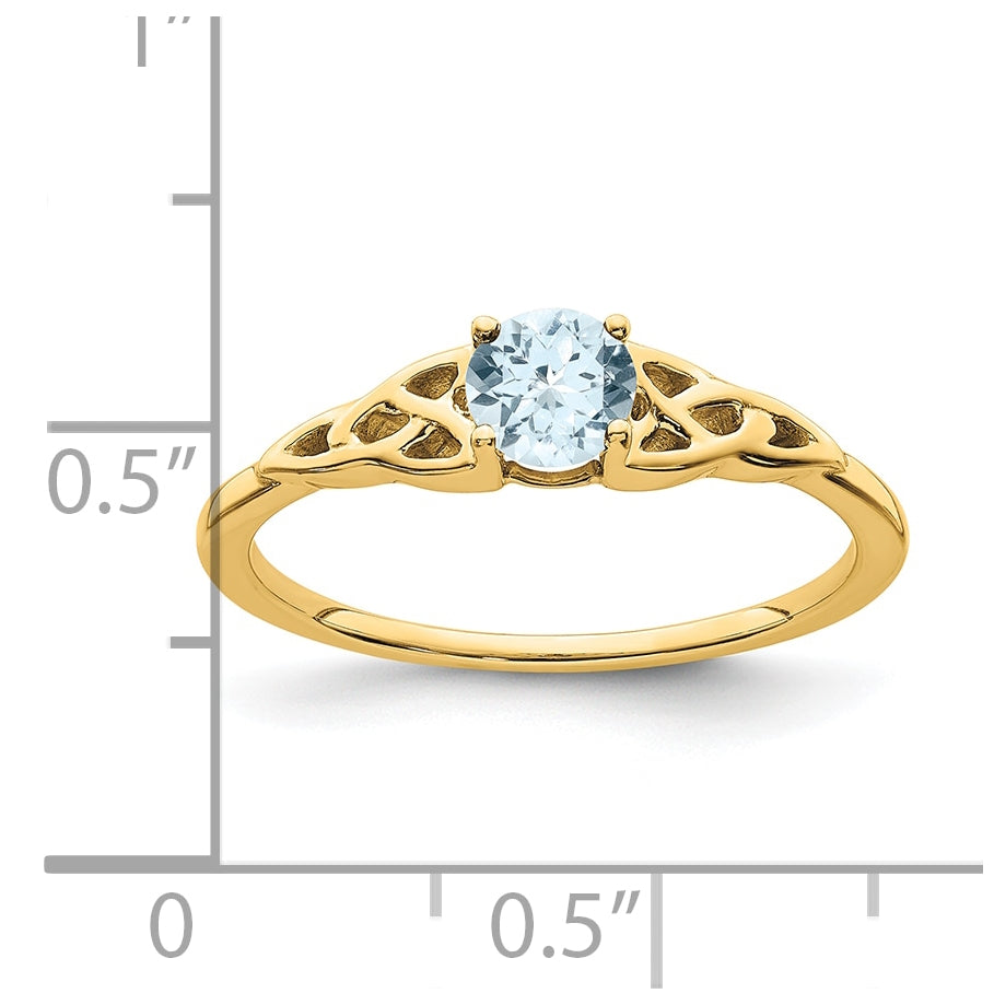 10K Yellow Gold Aquamarine Celtic Knot Ring, Size 7