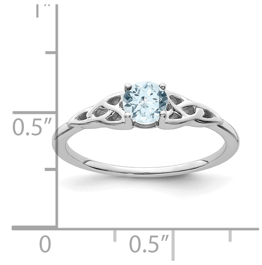 14K White Gold Aquamarine Celtic Knot Ring, Size 7