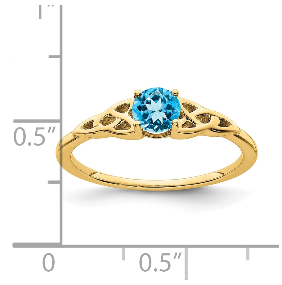 14K Yellow Gold Blue Topaz Celtic Knot Ring, Size 7