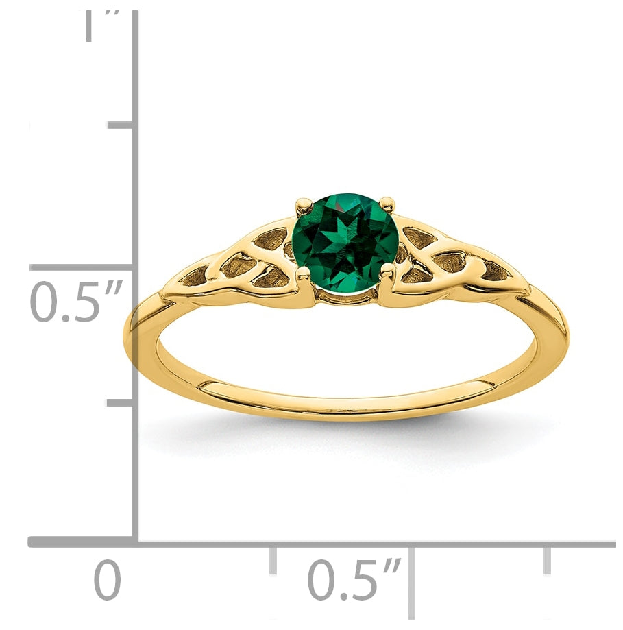 10K Yellow Gold Created Emerald Celtic Knot Ring, Size 7