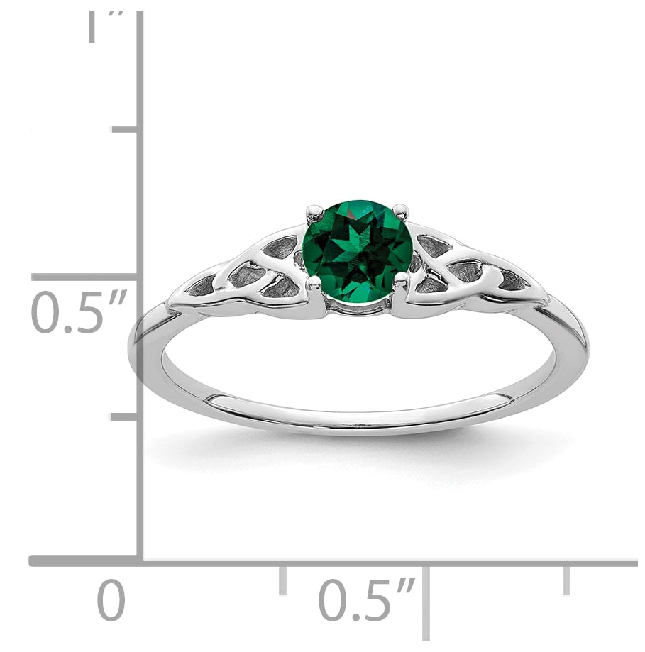 14K White Gold Created Emerald Celtic Knot Ring, Size 7